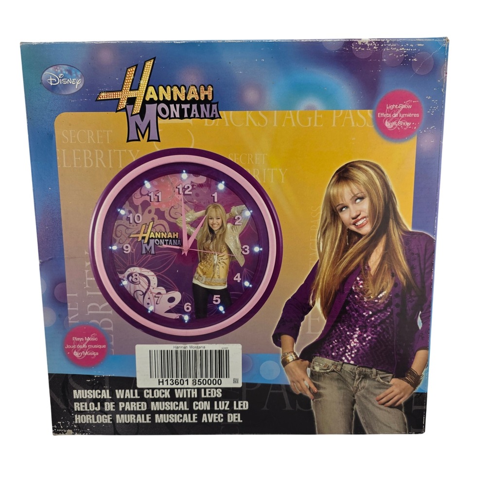 Hannah Montana Musical Wall Clock Disney LED‎ Lights 2008 Collectible Rare NIB